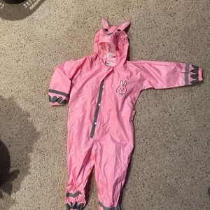 Kids pink bunny rain suit